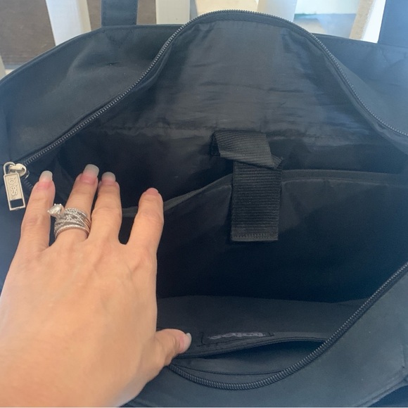 Messenger Tote purse for work, school, or travel in black color. - Picture 4 of 5